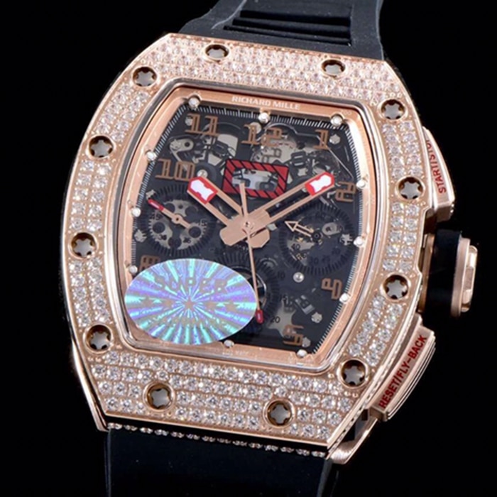 top-tier watch Richard Mille men's black dial automatic chronograph watch front view
