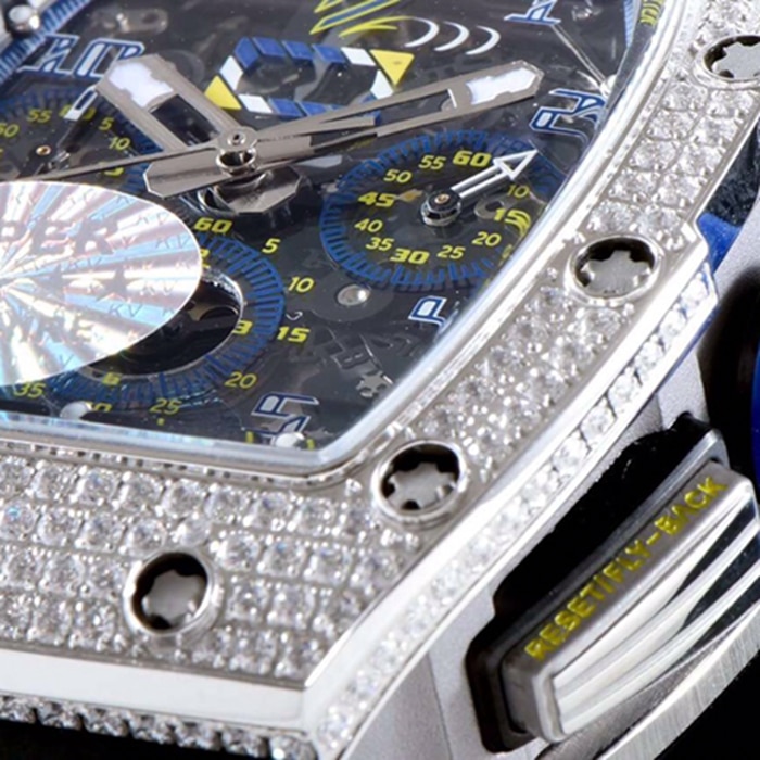 top-tier watch Richard Mille men's blue dial watch detail shots
