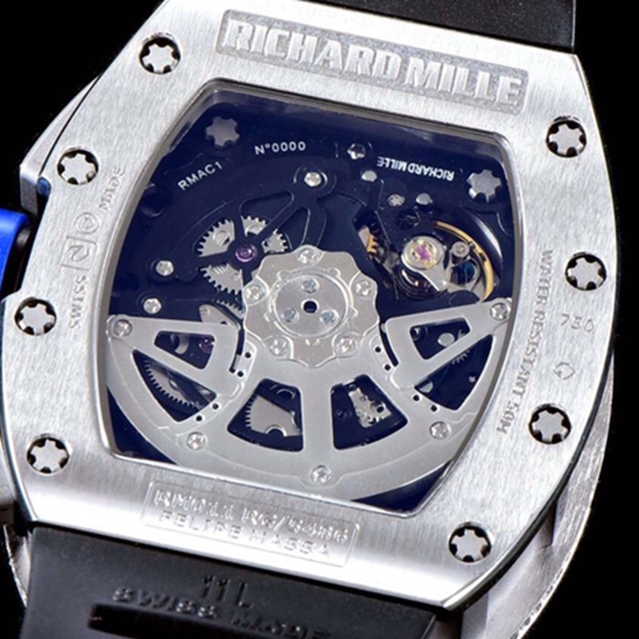 top-tier watch Richard Mille men's blue dial watch movement picture