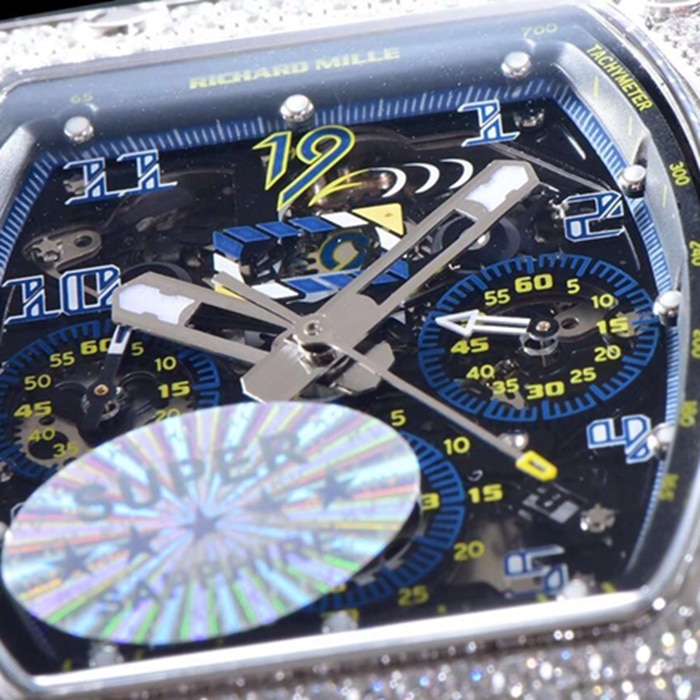 top-tier watch Richard Mille men's blue dial watch detail shots