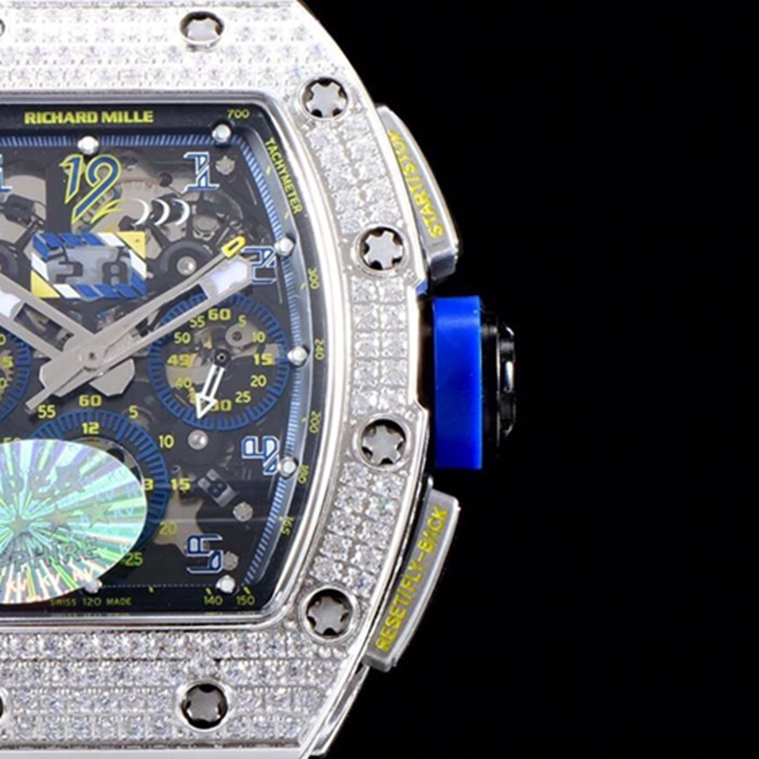 top-tier watch Richard Mille men's blue dial watch detail shots