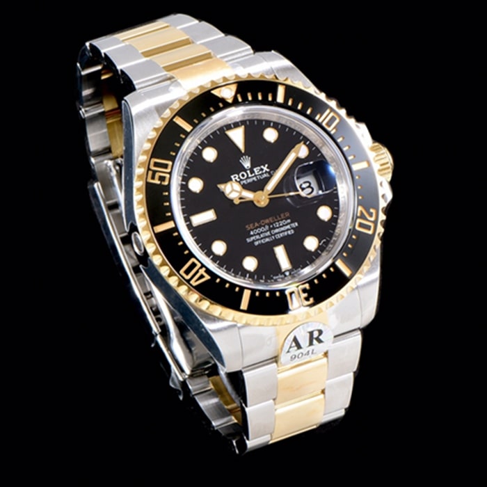 top-tier watch Rolex men's black dialsteel bracelet watch front view
