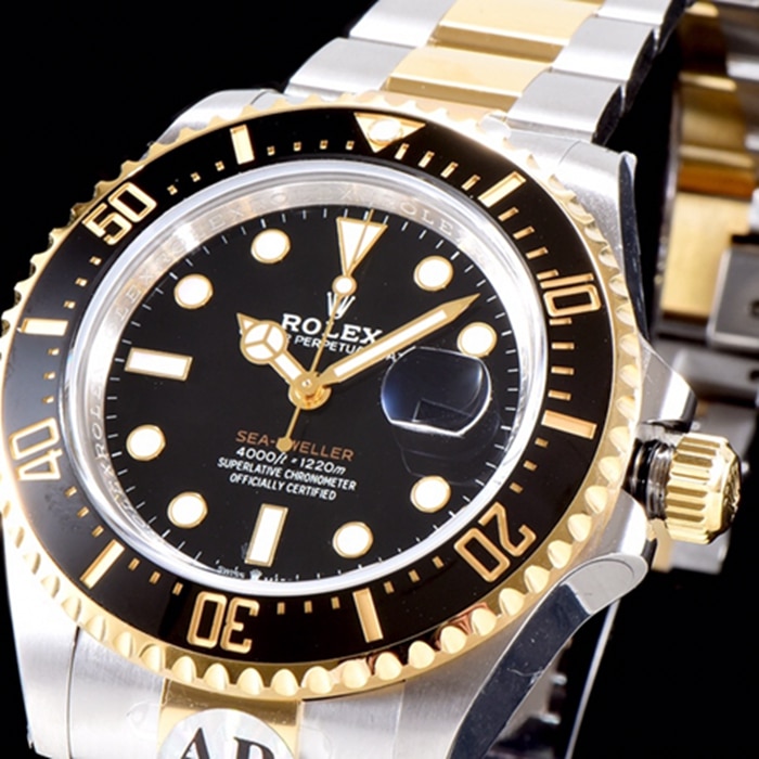 top-tier watch Rolex men's black dialsteel bracelet watch front view