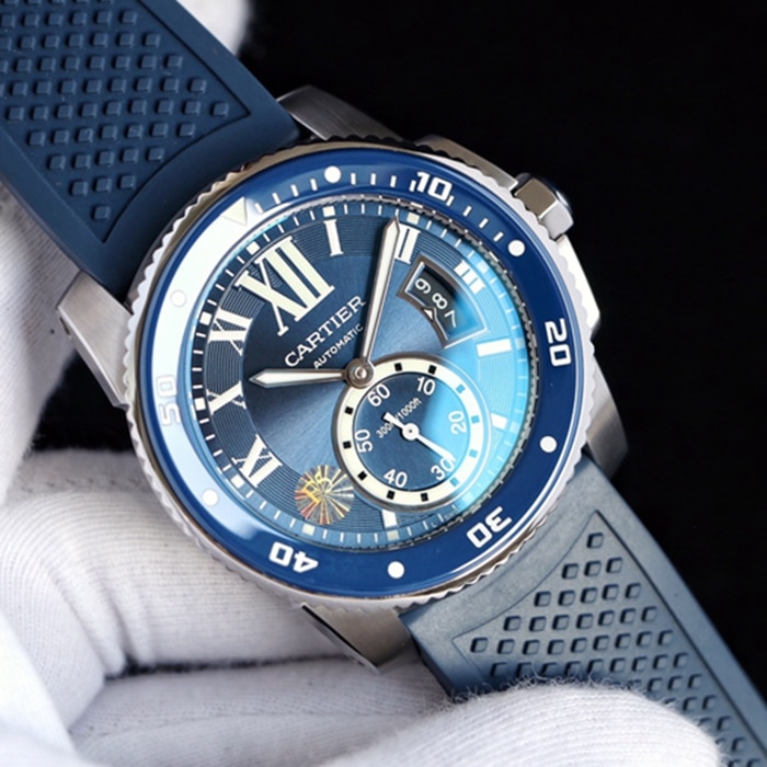 Top-tier watch Cartier men's blue dial Kalibo series automatic movement watch front view