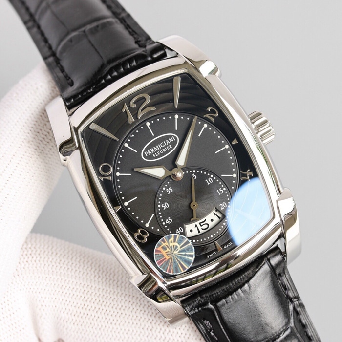 Top-tier watch Parmigiani Fleurier men's black dialKALPA series fully automatic movementleather strap watch front view