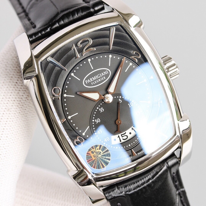 Top-tier watch Parmigiani Fleurier men's black dialKALPA series fully automatic movementleather strap watch front view