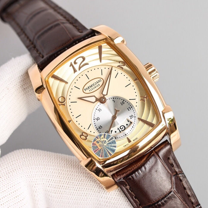 Top-tier watch Parmigiani Fleurier men's gold plate KALPA series fully automatic movementleather strap watch front view