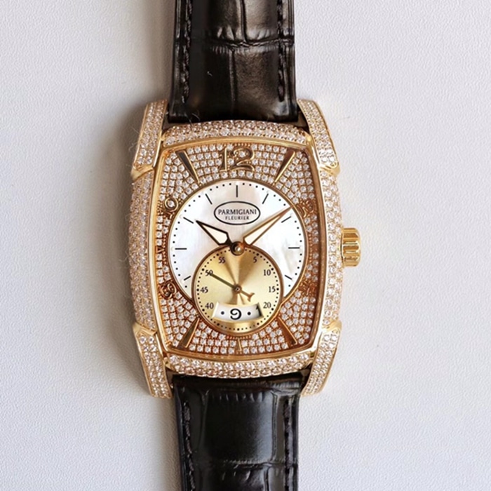 Top-tier watch Parmigiani Fleurier men's gold plate KALPA series fully automatic movementleather strap watch front view
