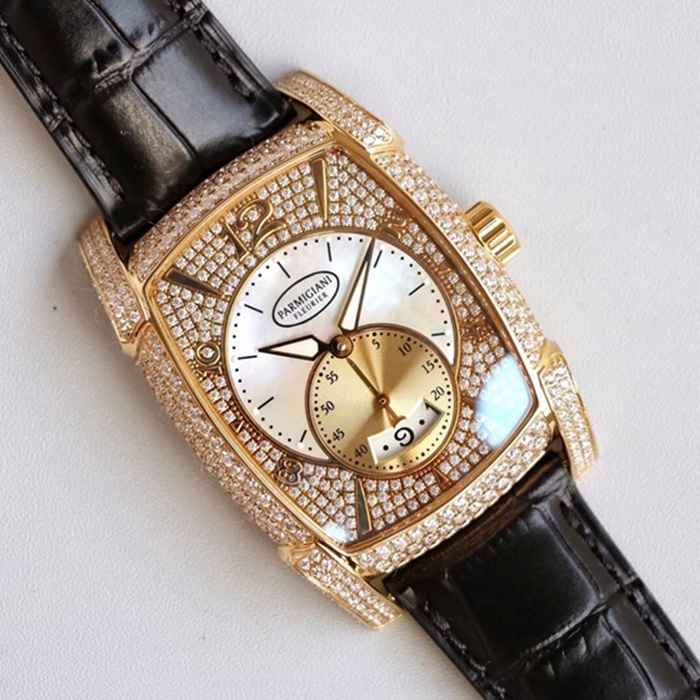 Top-tier watch Parmigiani Fleurier men's gold plate KALPA series fully automatic movementleather strap watch front view