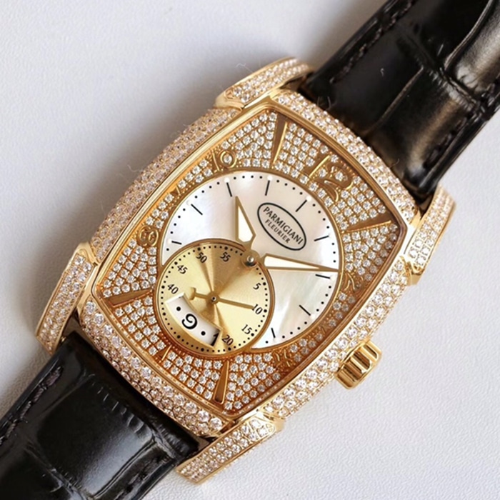 Top-tier watch Parmigiani Fleurier men's gold plate KALPA series fully automatic movementleather strap watch front view