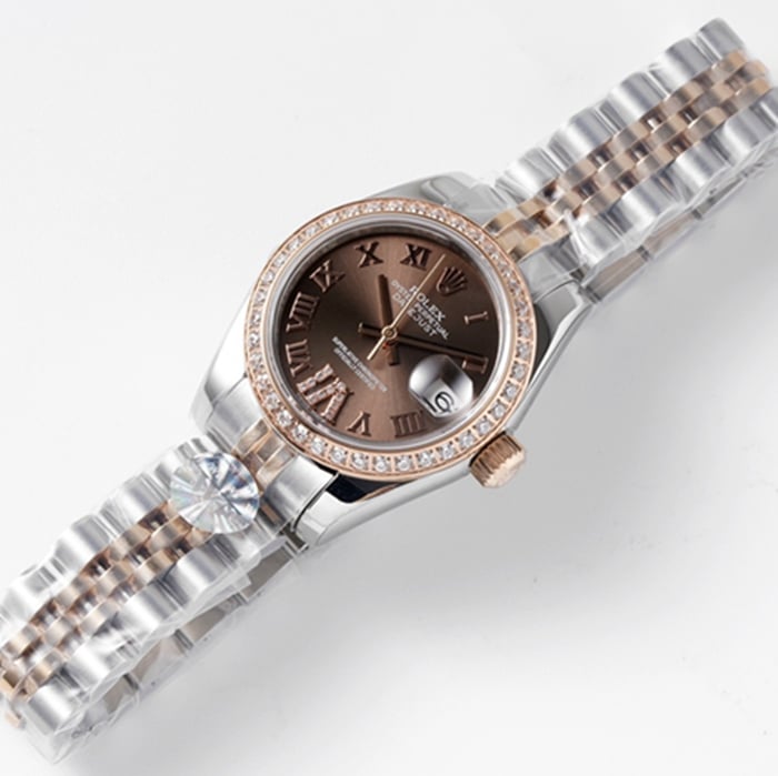 Top-tier watch Rolex women's brown dial Datejuststeel bracelet watch front view