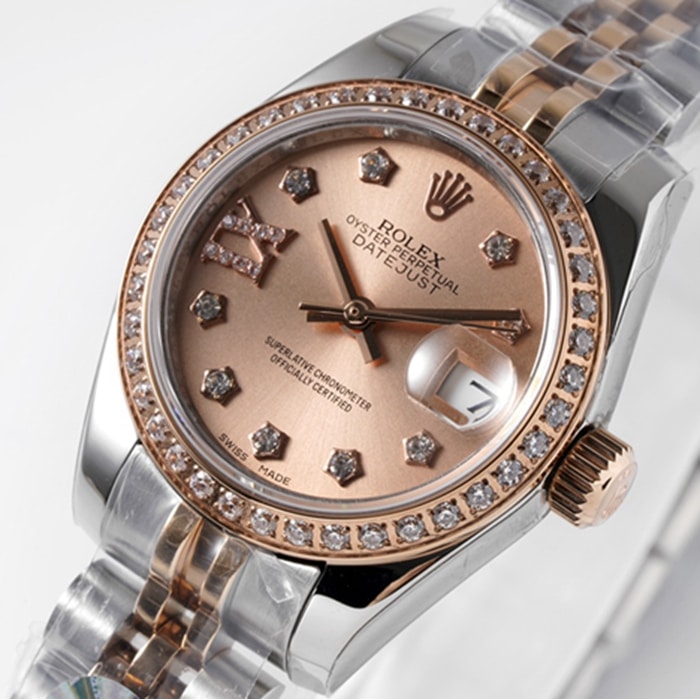 Top-tier watch Rolex women's gold plate Datejuststeel bracelet watch front view
