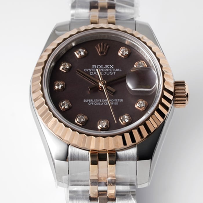 Top-tier watch Rolex women's brown dial Datejuststeel bracelet watch front view