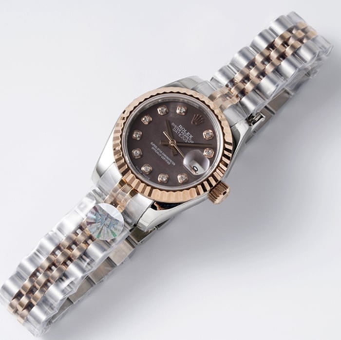 Top-tier watch Rolex women's brown dial Datejuststeel bracelet watch front view