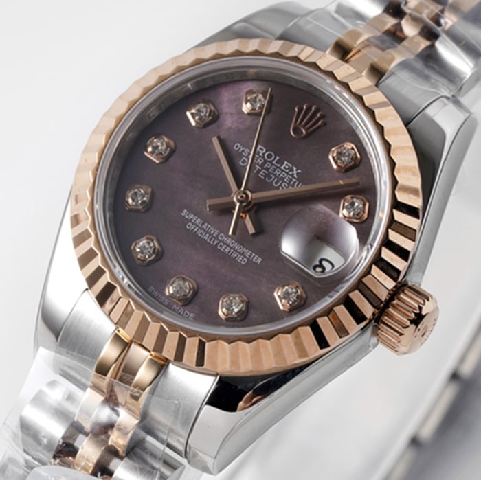 Top-tier watch Rolex women's brown dial Datejuststeel bracelet watch front view