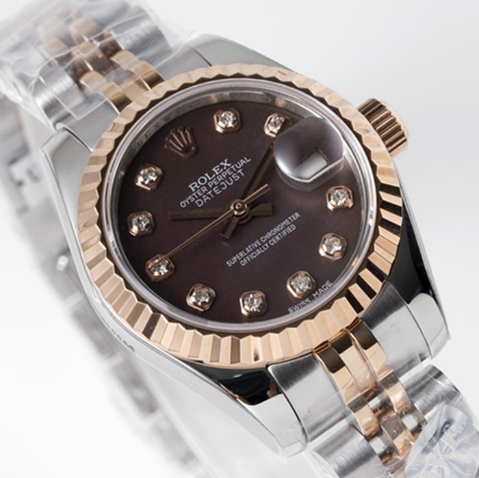 Top-tier watch Rolex women's brown dial Datejuststeel bracelet watch front view