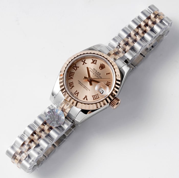 Top-tier watch Rolex women's gold plate Datejuststeel bracelet watch front view