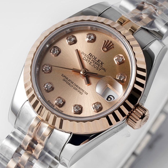 Top-tier watch Rolex women's gold plate Datejuststeel bracelet watch front view