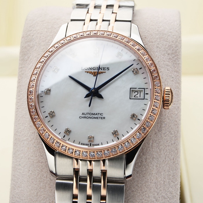 top-tier watch Longines men's white dial pioneer series steel bracelet watch front view