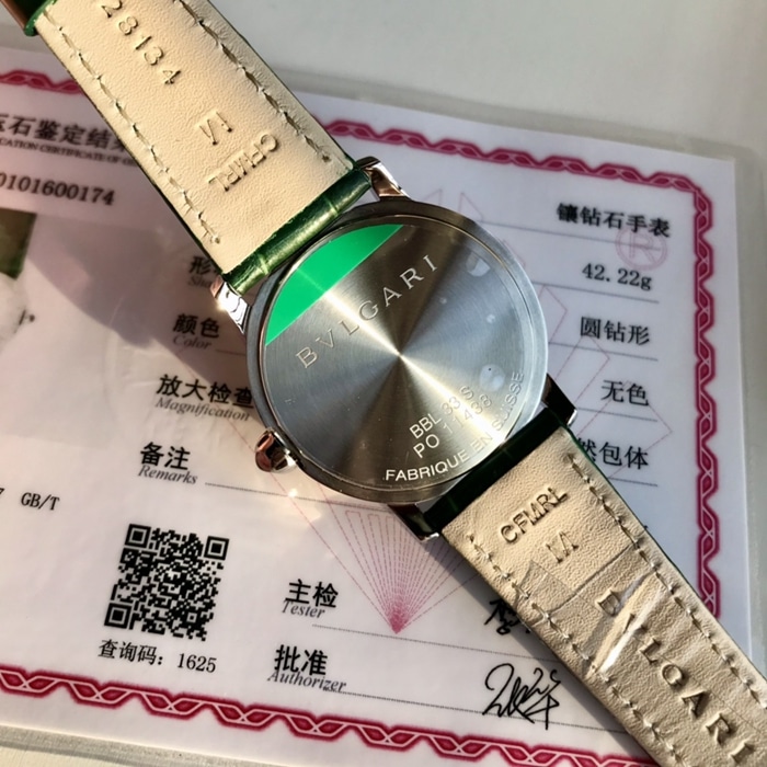 top-tier watch Bvlgari women's white dial automatic movementleather strap watch back cover picture