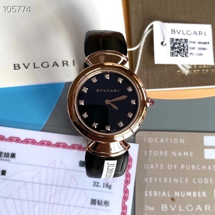 top-tier watch Bvlgari women's black dialquartzleather strap watch front view