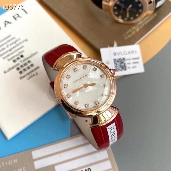 top-tier watch Bvlgari women's white dialquartzleather strap watch front view