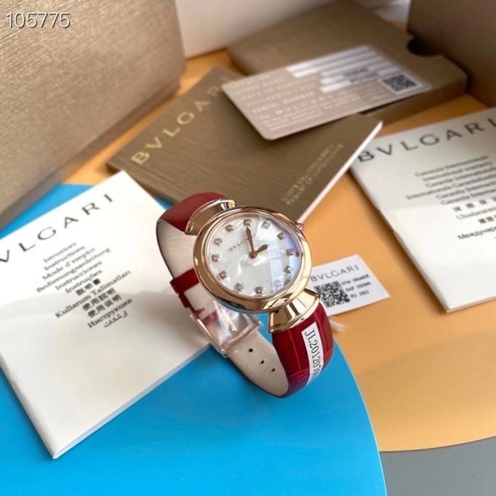 top-tier watch Bvlgari women's white dialquartzleather strap watch front view