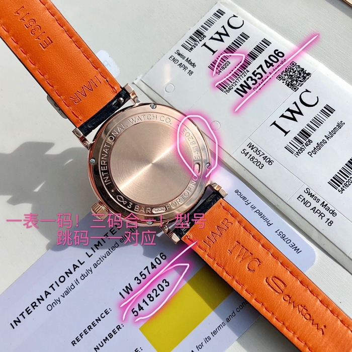top-tier watch IWC women's white dial Portofino mechanical leather strap watch back cover picture