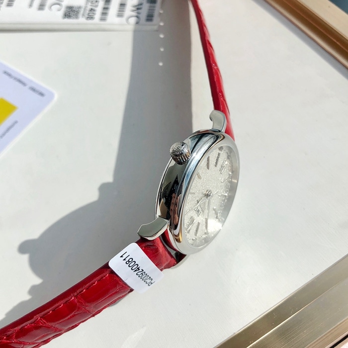 top-tier watch IWC women's white dial Portofino mechanical leather strap watch side view