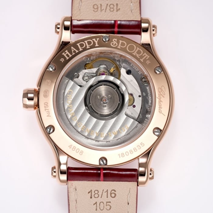 top-tier watch Chopard women's white dial red strap HAPPY DIAMONDS series mechanical watch movement picture