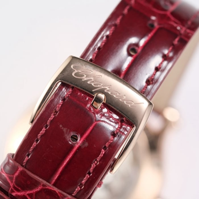 top-tier watch Chopard women's white dial red strap HAPPY DIAMONDS series mechanical watch clasp picture