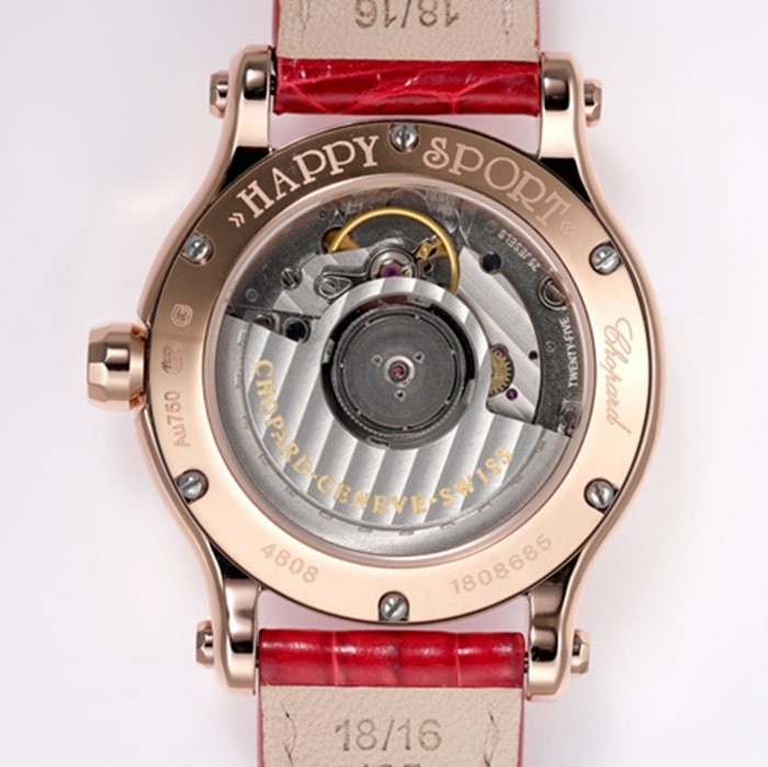 top-tier watch Chopard women's black dial red band happy diamond HAPPY DIAMONDS series mechanical watch movement picture