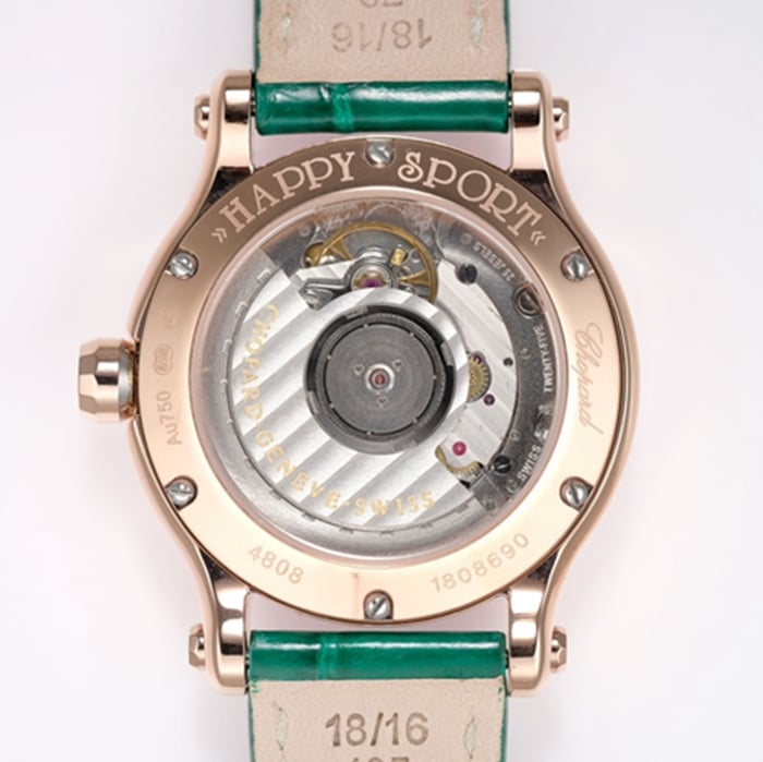 top-tier watch Chopard women's white dial green strap happy diamond series mechanical leather strap watch movement picture