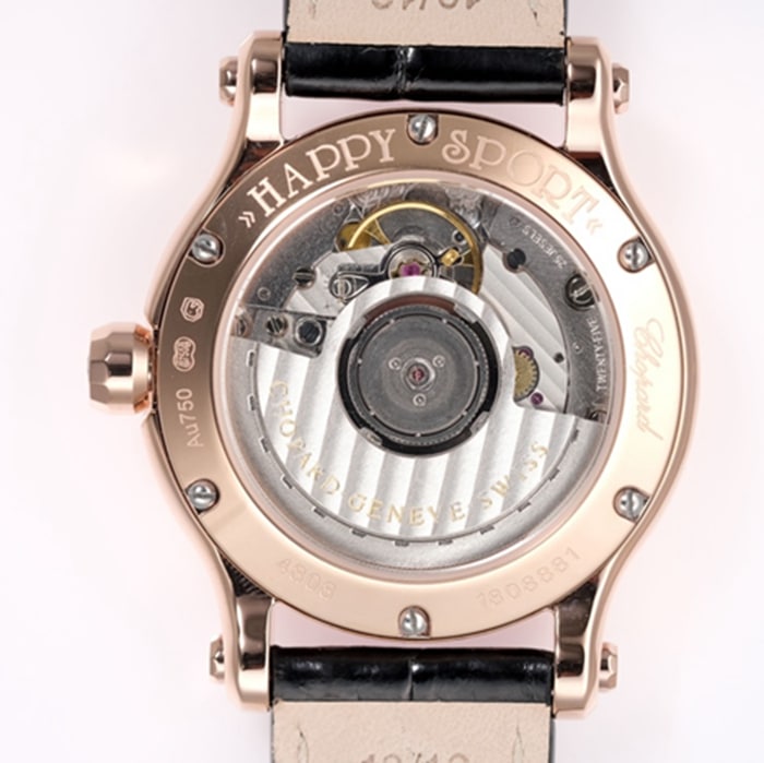 Top collectible watches Chopard Women's White Plate Black Strap Happy Diamonds Collection Watch Movement Diagrams