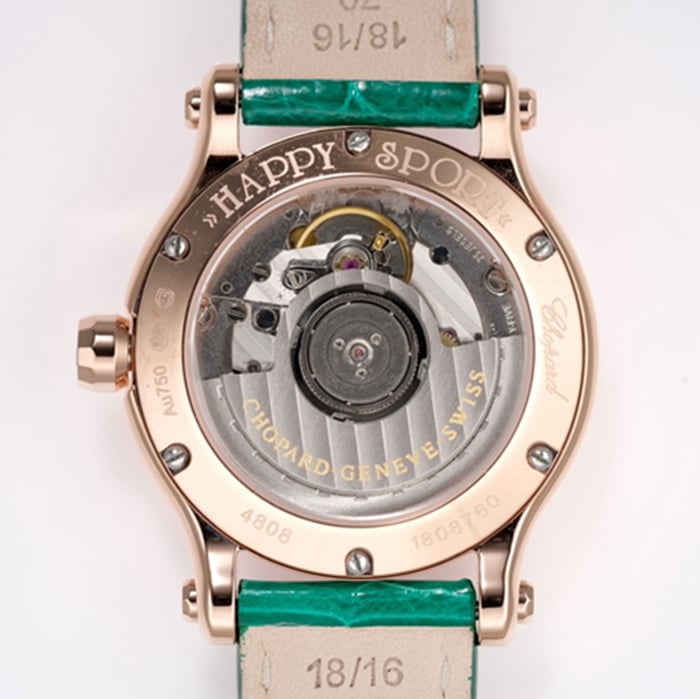 top-tier watch Chopard women's white dial green strap happy diamond HAPPY DIAMONDS series watch movement picture