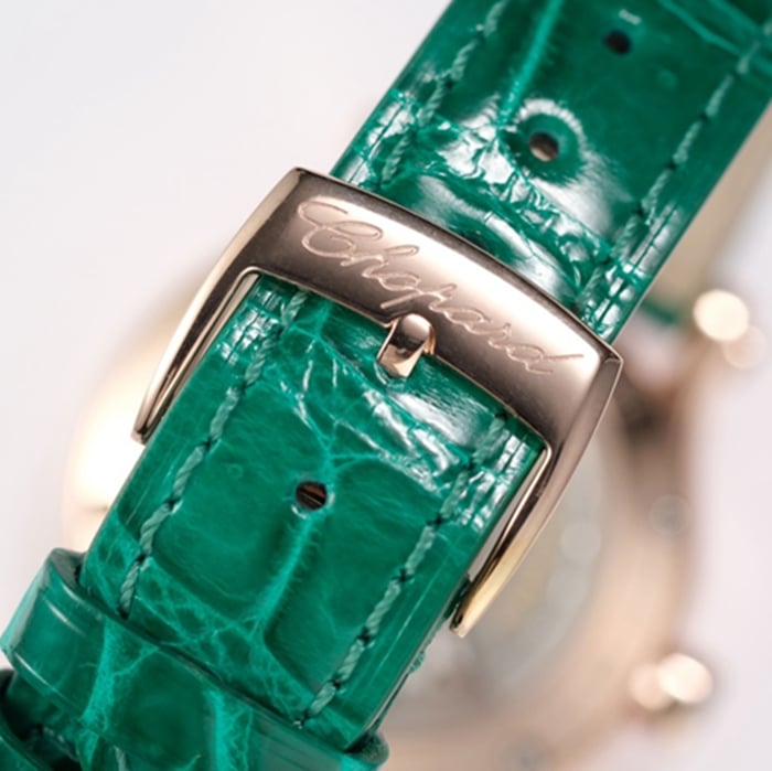 top-tier watch Chopard women's white dial green strap happy diamond HAPPY DIAMONDS series watch clasp picture