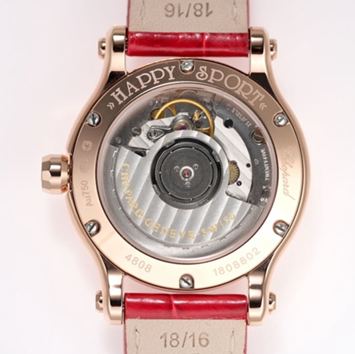 Top-tier watch Chopard women's white dial red band happy diamond series leather strap watch movement picture