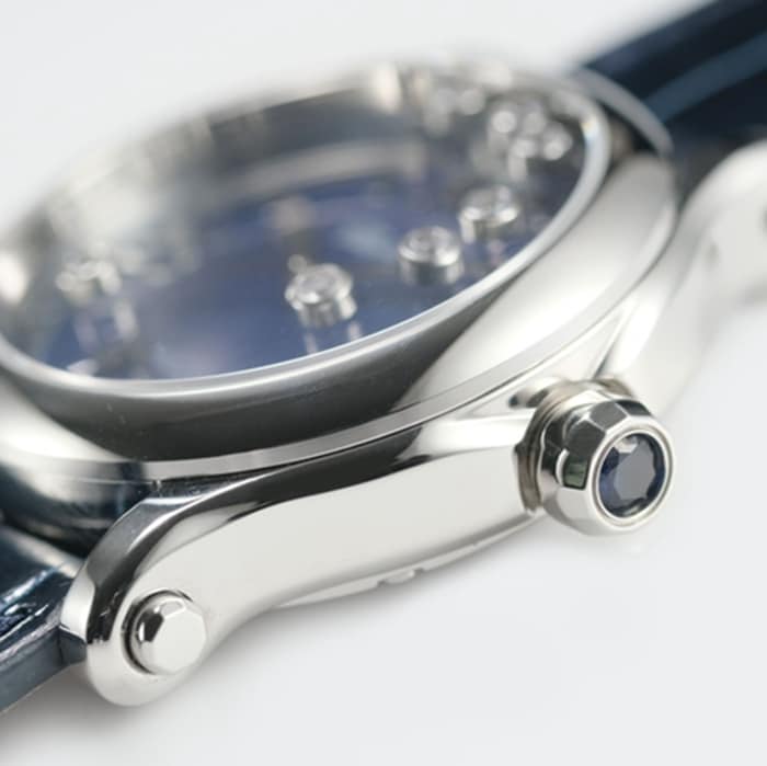 top-tier watch Chopard women's blue dial blue belt happy diamond series watch side view