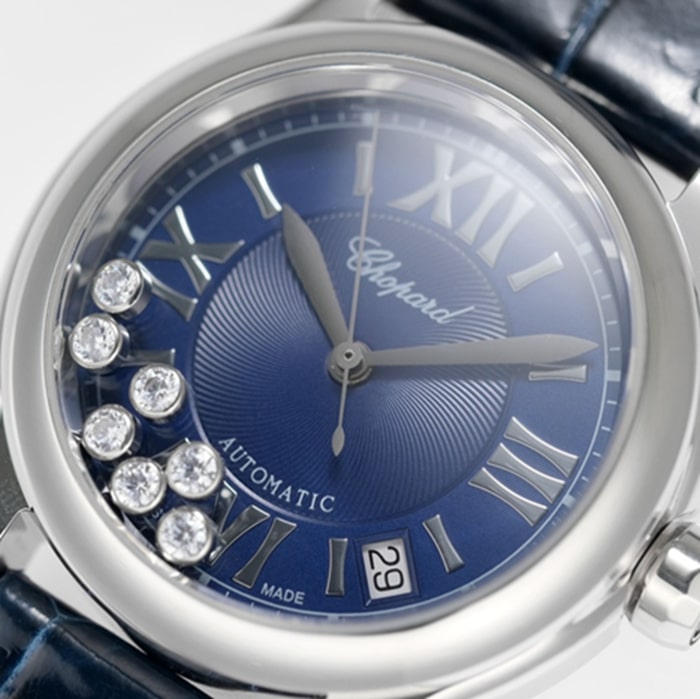 top-tier watch Chopard women's blue dial blue belt happy diamond series watch front view
