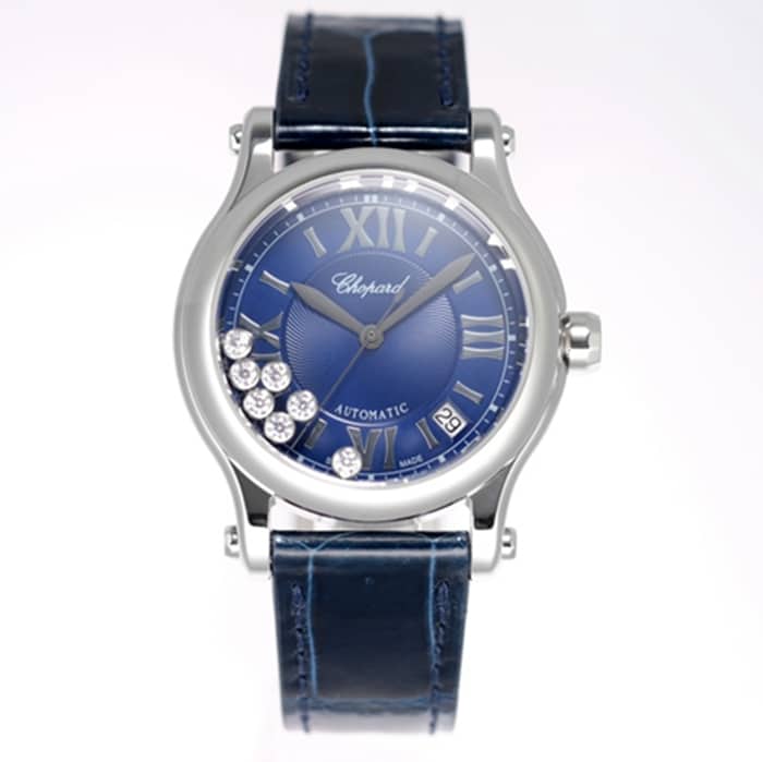 top-tier watch Chopard women's blue dial blue belt happy diamond series watch front view