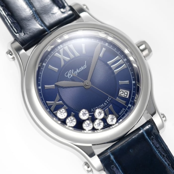top-tier watch Chopard women's blue dial blue belt happy diamond series watch front view