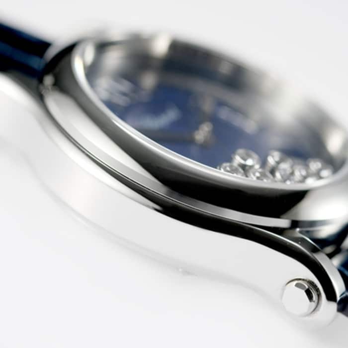 top-tier watch Chopard women's blue dial blue belt happy diamond series watch side view