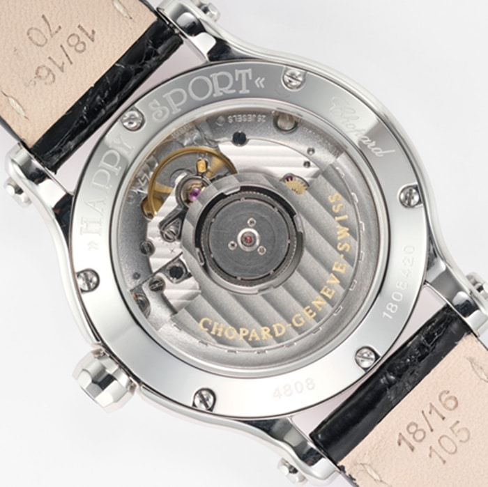 Top-tier watch Chopard women's white dial black belt Happy Diamonds series watch movement picture