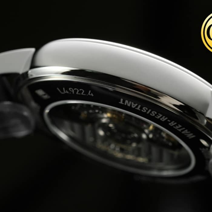 Top-tier watch Longines men's white dial black belt Rosewood series 40mm mechanical leather strap watch side view