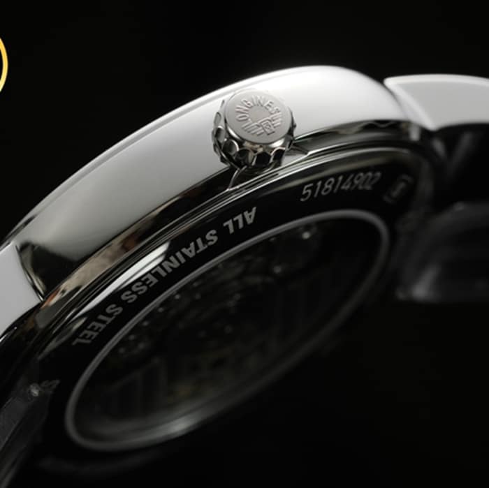 Top-tier watch Longines men's white dial black belt Rosewood series 40mm mechanical leather strap watch side view