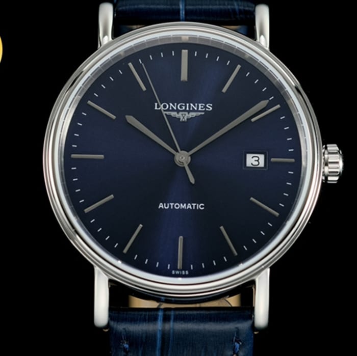 Top collectible watches Longines Men's Blue Plate Blue Strap CURLY Series Belt Watch Front View