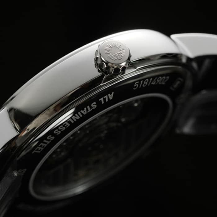 Top-tier watch Longines men's black dial black belt magnificent series watch side view