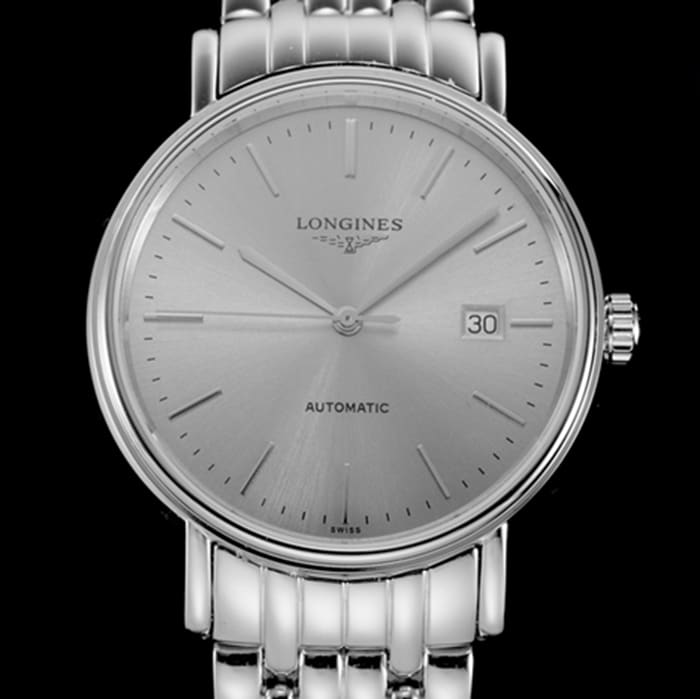 top-tier watch Longines men's gray plate steel bracelet magnificent series 40mm watch front view