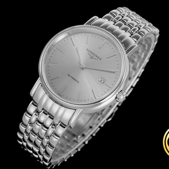 top-tier watch Longines men's gray plate steel bracelet magnificent series 40mm watch front view