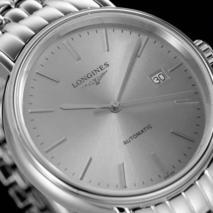 top-tier watch Longines men's gray plate steel bracelet magnificent series 40mm watch front view